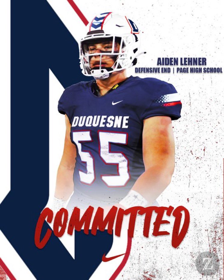 Aiden Lehner (@pagefootball55) on Twitter photo After careful thought and consideration, I’d like to announce my commitment to play football at the University of Duquesne. Thank you @CoachFarisonDUQ, Coach Wells, and <a href="/DuqFB/">Duquesne Football</a> for the awesome opportunity! Thank you <a href="/pagefootball/">Page Patriots Football</a> and <a href="/wcsPHScr/">Charles Rathbone</a> for all of the support! Go Dukes! After careful thought and consideration, I’d like to announce my commitment to play football at the University of Duquesne. Thank you @CoachFarisonDUQ, Coach Wells, and <a href="/DuqFB/">Duquesne Football</a> for the awesome opportunity! Thank you <a href="/pagefootball/">Page Patriots Football</a> and <a href="/wcsPHScr/">Charles Rathbone</a> for all of the support! Go Dukes!