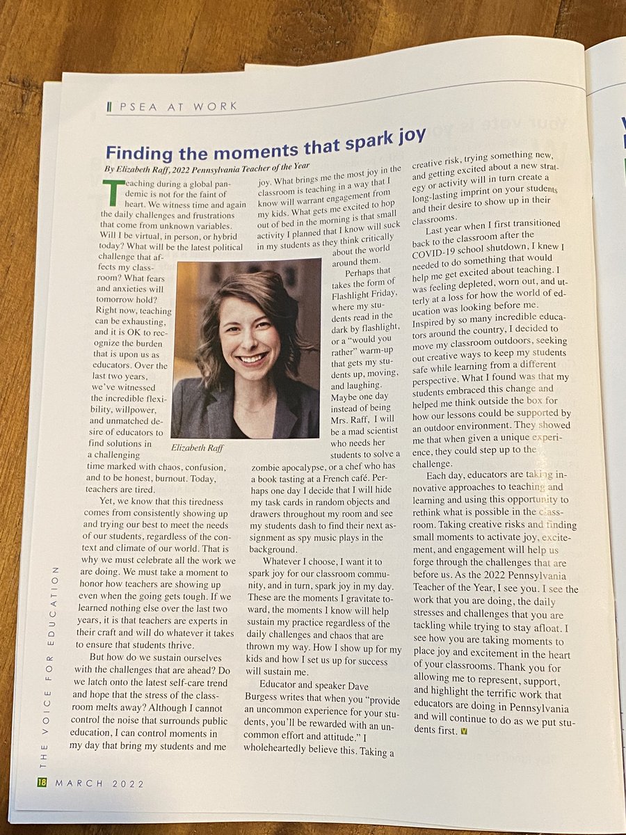 Super pumped to see <a href="/elizabeth_raff/">Elizabeth Raff</a> featured in this month’s issue of PSEA Voice!!! 🙌 #NSTOY #TeacherOfTheYear