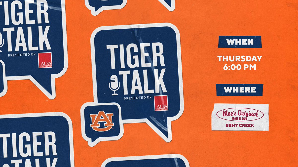 AUSportsNetwork's tweet photo. Come out to Moe’s BBQ at Bent Creek to visit w/@coachbrucepearl &amp; @CoachLilleyAU for Tiger Talk!Hit retweet for a chance to win✌️@AuburnMBB 🎟 vs. Ole Miss https://t.co/St6Z9P7wSs