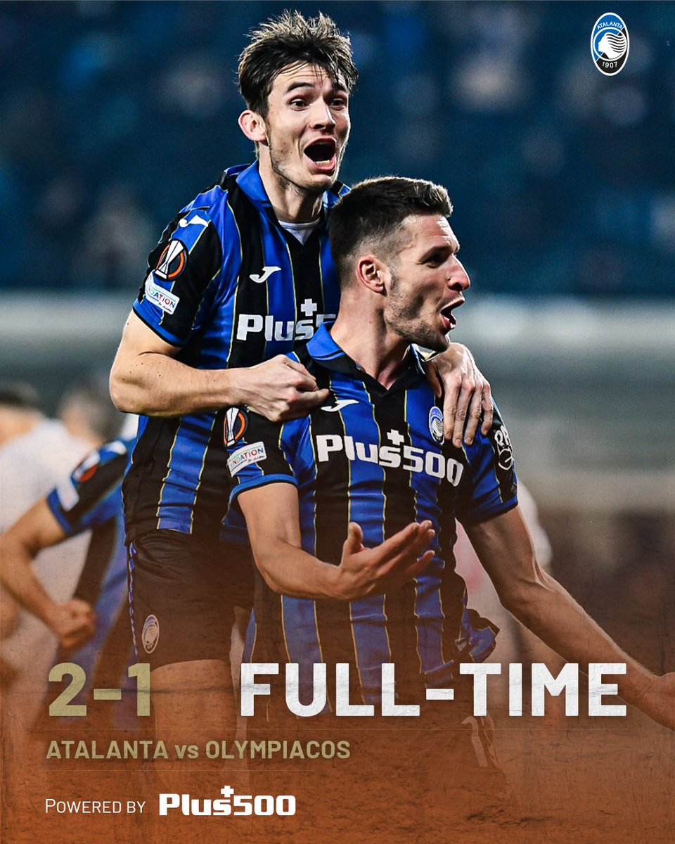 Atalanta_BC's tweet photo. 😁 Grande secondo tempo, grande rimonta! L'andata è nostra!!

🙌  Great second half, massive comeback! The first leg is black-and-blue!!

@Plus500 #AtalantaOlympiacos #UEL #GoAtalantaGo ⚫🔵 https://t.co/tOf8xgwcXG