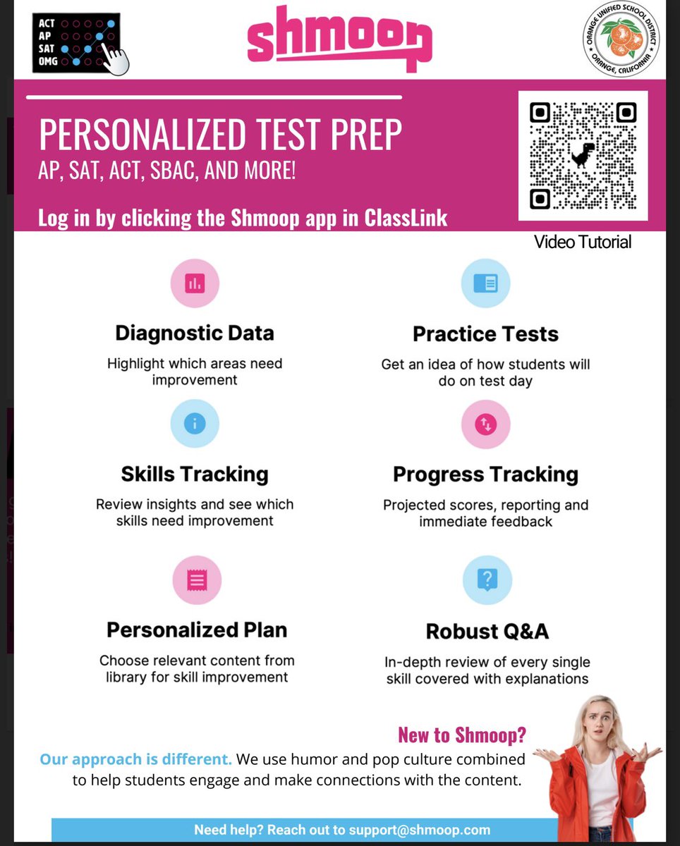 vphs_counseling's tweet photo. We are so excited to introduce our new test prep tool, SHMOOP! SHMOOP is our new, free resource for personalized test prep! Offering practice tests, skills tracking, personalized planning, and AP test prep! Scan the QR code for more information! https://t.co/9M2FwoZcKc
