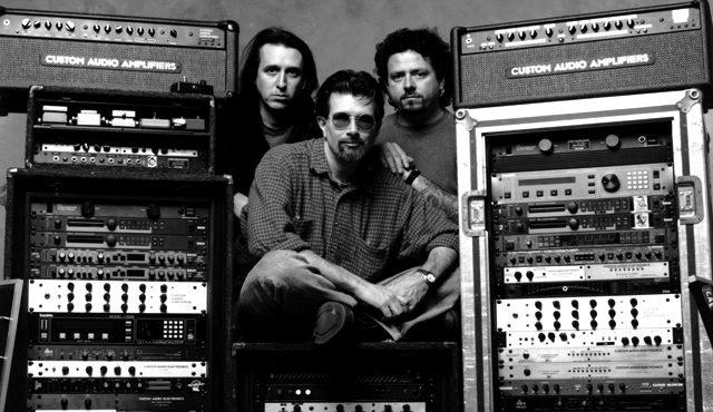 barneyhurley1's tweet photo. Michael Landau and Steve Lukather with 'Custom Audio Electronics' founder Bob Bradshaw displaying the custom racks he built for the two guitar greats https://t.co/PpmaC9Xhb1