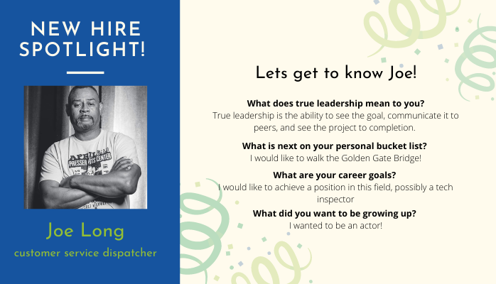 Tech_Elec's tweet image. New Hire Spotlight: A warm welcome to Joe Long, who is joining the Tech team as a Customer Service Dispatcher. Welcome to our #TECHFam!
#NewHireSpotlight #Careers