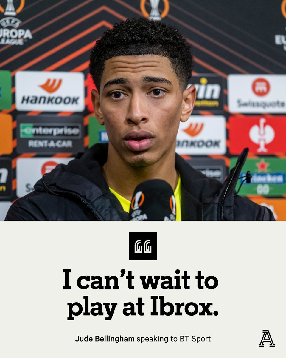 TheAthleticFC's tweet photo. Jude Bellingham is looking forward to playing at Ibrox next week in the second leg of #BVB's Europa League tie with #Rangers. 

#UEL https://t.co/INJLE3KztR