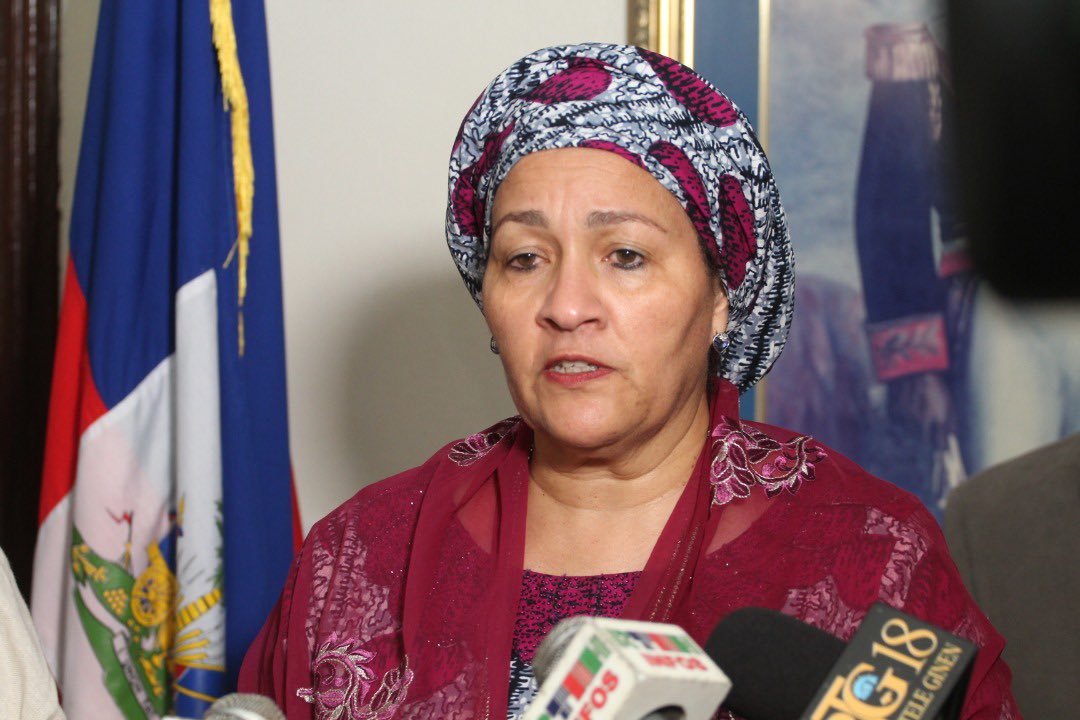 MCHaiti's tweet photo. Elle est satisfaite de sa mission où elle a eu des échanges avec plusieurs secteurs du pays. La Secrétaire Générale Adjointe de @UN, @AminaJMohammed, salue le leadership haïtien pour l’organisation de la conférence et l’élaboration du #PRIPS https://t.co/dpkmfDePWV