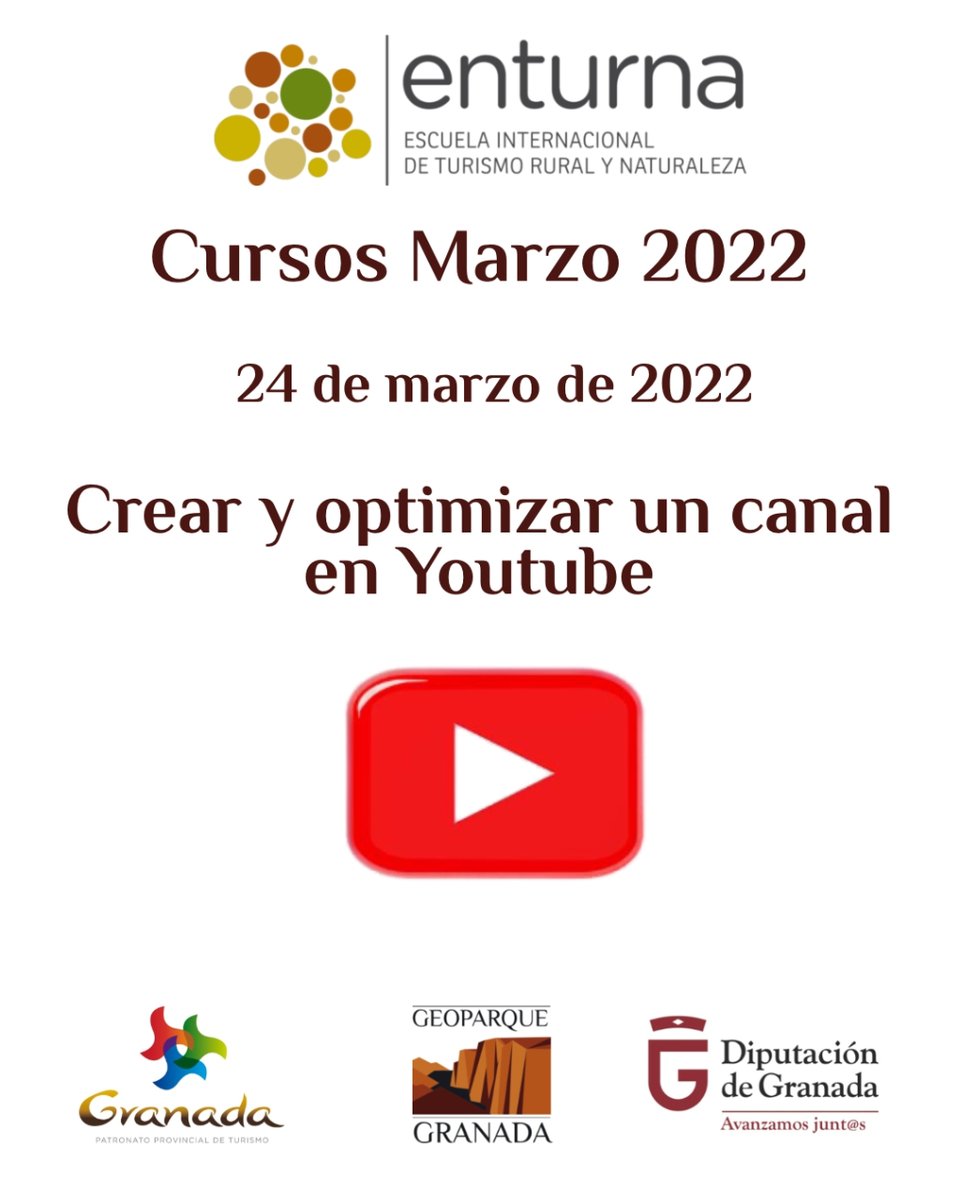 CURSO DE LA ESCUELA INTERNACIONAL DE TURISMO RURAL Y NATURALEZA "ENTURNA"

CREAR Y OPTIMIZAR UN CANAL EN YOUTUBE

24 de marzo de 2022
Modalidad: videoconferencia

Información e inscripciones en: my.mtr.cool/ulgkgyvokp