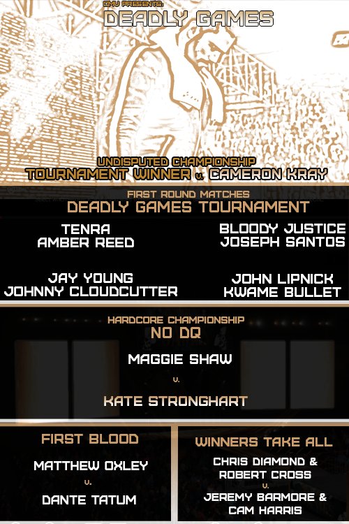 OfficialCMV_'s tweet photo. THIS SUNDAY! The superstars of Supremacy prepare to risk it all for an opportunity to potentially end this season as the CMV Undisputed World Heavyweight champion! The Deadly Games returns; eight men enter but only one will get a shot at Cameron Kray come the end of the night! https://t.co/n9kMIXNwDp