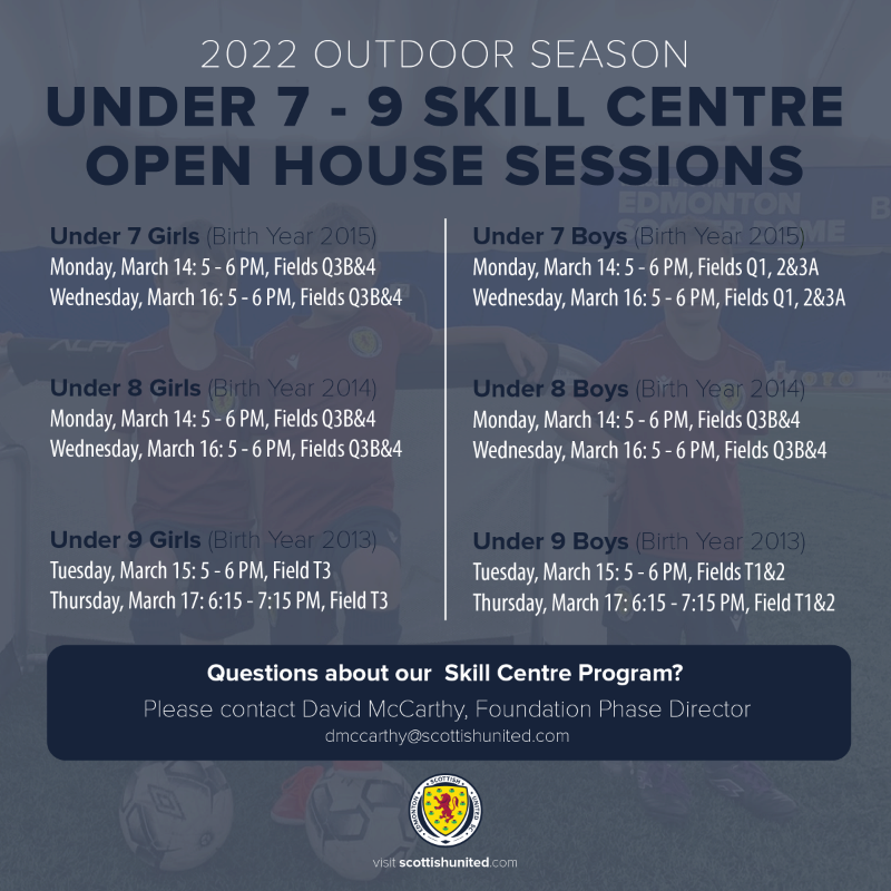 scottishunited's tweet photo. The 2022 Outdoor Season is just around the corner and we're excited to announce our open house and player evaluation dates.

Registration is required to attend these sessions, so make sure to click through on the link cards below!

#BrawClubFitba #GoTartans