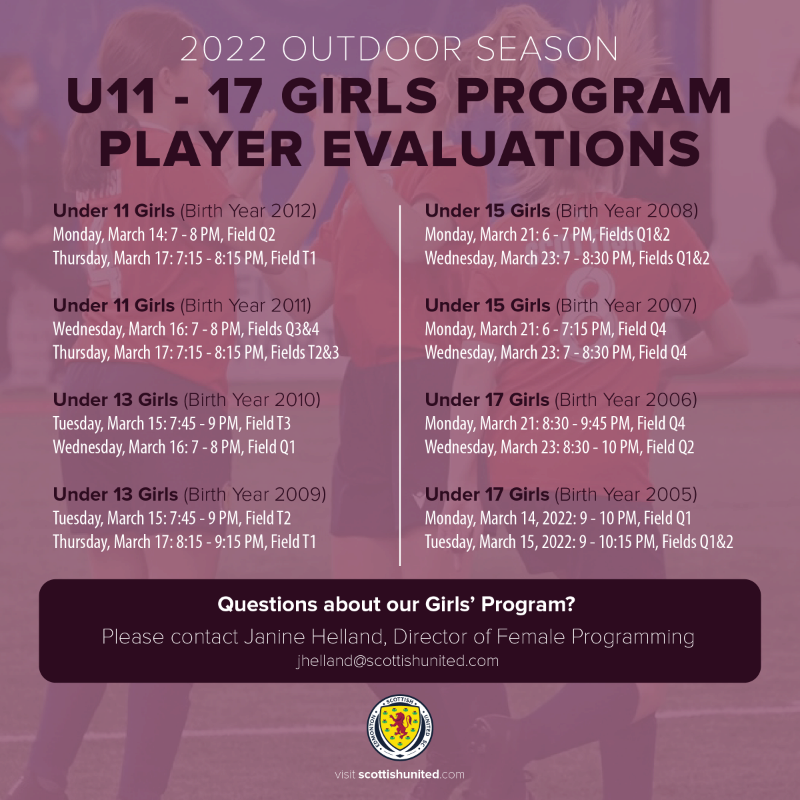 scottishunited's tweet photo. The 2022 Outdoor Season is just around the corner and we're excited to announce our open house and player evaluation dates.

Registration is required to attend these sessions, so make sure to click through on the link cards below!

#BrawClubFitba #GoTartans