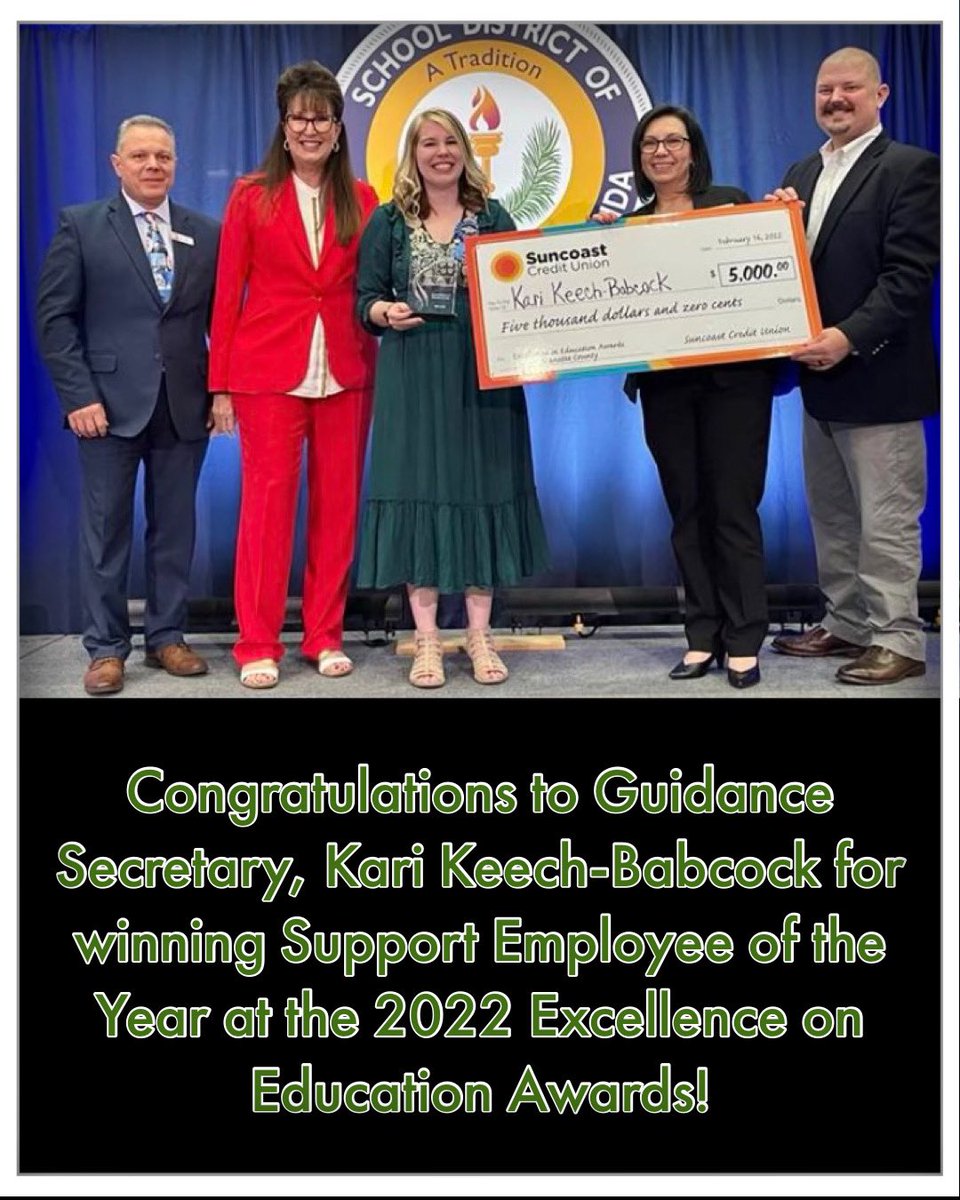 Congratulations to Guidance Secretary, Kari Keech-Babcock for winning Support Employee of the Year at the 2022 Excellence on Education Awards!