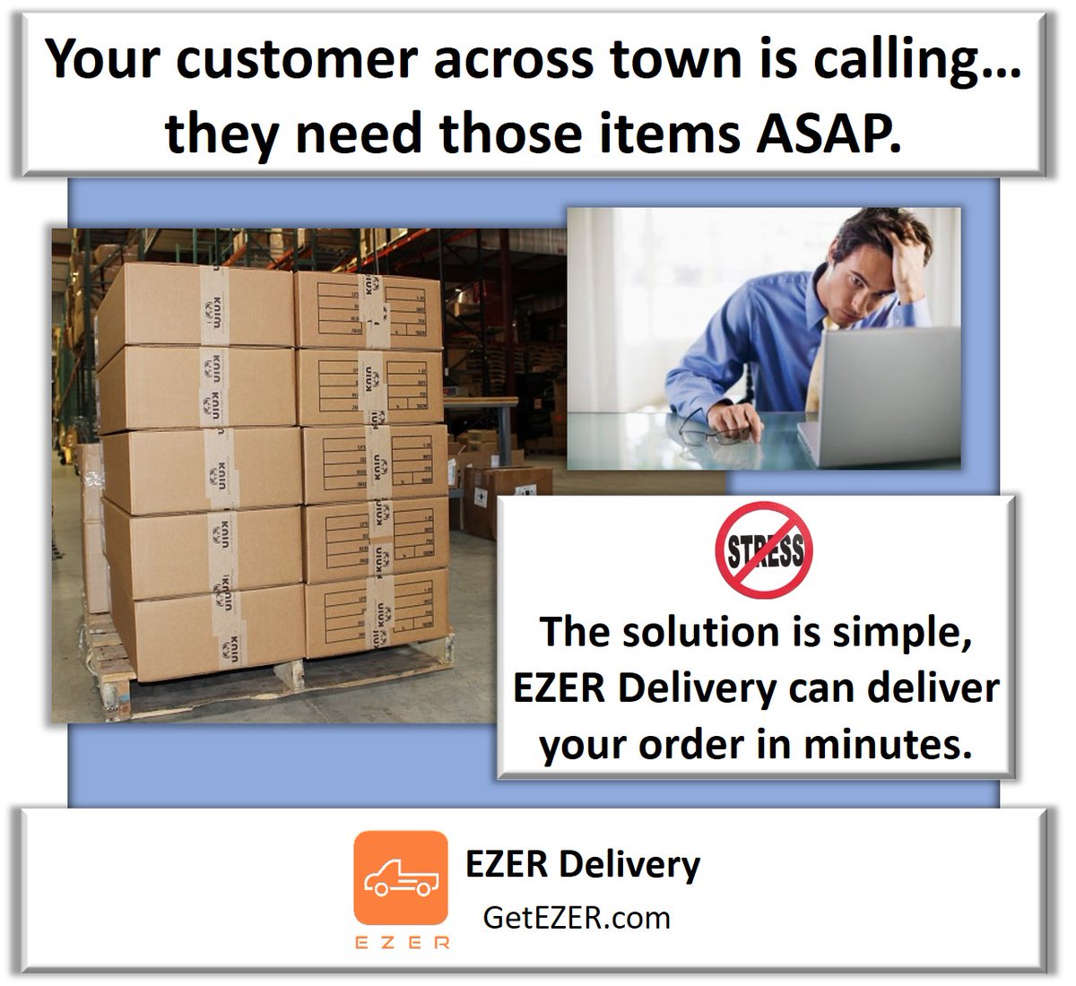 GetEZER's tweet photo. Yes, EZER Delivery can help.

#LocalDelivery #LastMile #SameDayDelivery #HomeDelivery #B2CDelivery #B2BDelivery #LocalShipping #Business #Parcel #LTL #Courier #Freight #Retail #ecommerce #LA #OC #IE #SoCal #Houston #Dallas #Chicago #Phoenix #Tuscaloosa #Miami #MIN #Reno #LasVegas https://t.co/lhtZXZXD0f