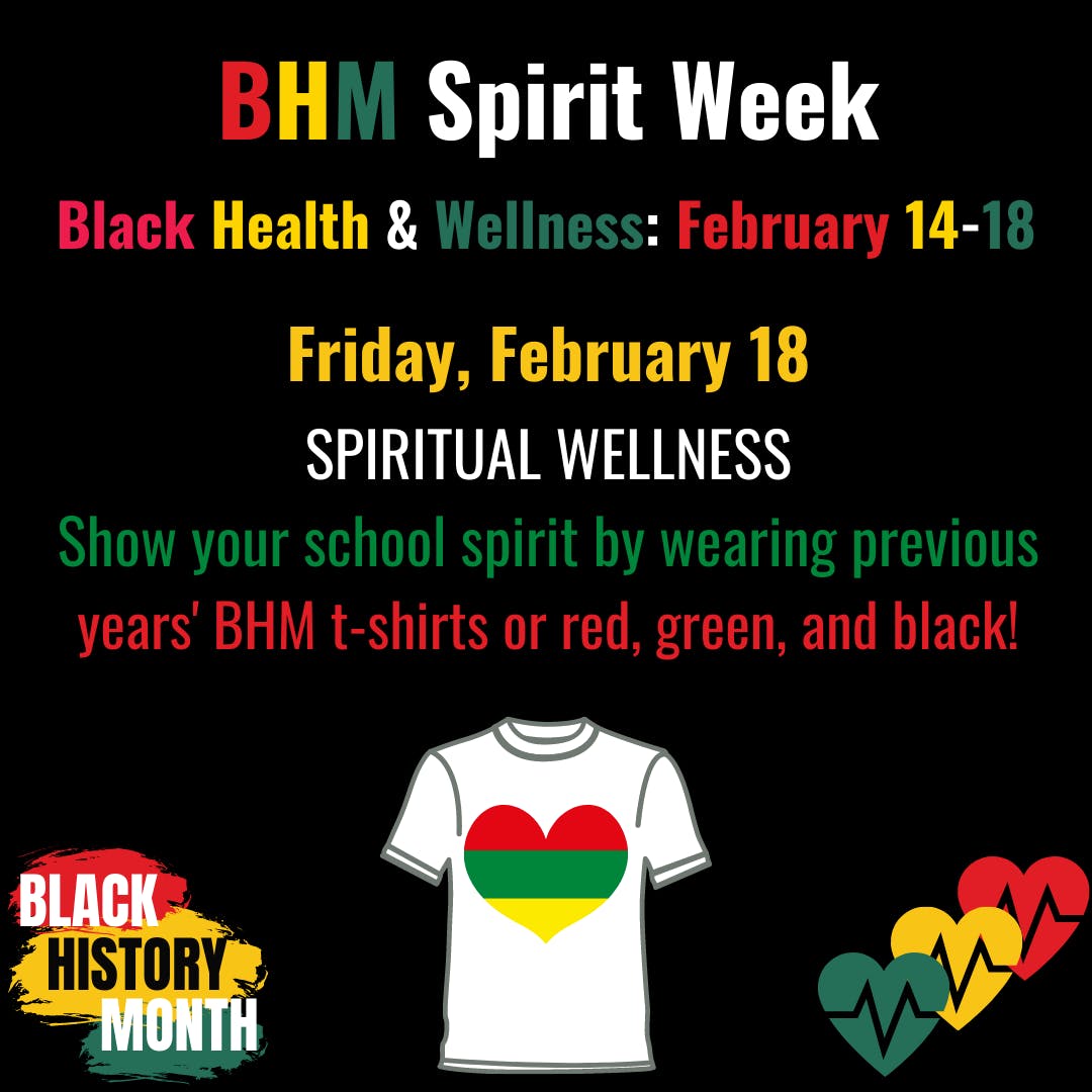 WBHS_Bruins's tweet photo. Tomorrow we're celebrating spiritual wellness with a BHM Spirit Day! Wear a previous year's BHM tee shirt or red, black, and green to show your spirit! β€οΈπ€π #bhmspiritweek #bruinnation #spiritualwellness https://t.co/kGUVBWpFyX