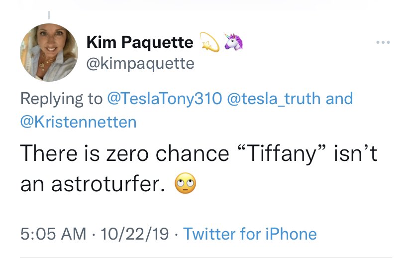 TiffanyPhoto1's tweet photo. Kim Paquette @kimpaquette spreading false lies to impress @elonmusk “spreading misinformation” and have the “photoshop skills of a kindergartner”
“There is zero chance Tiffany isn’t an astroturfer”
#MurrellvTesla
#IncelsForElon
#TeslaTargetedHarassment #TeslaHarmsConsumers https://t.co/FaO0hfKX4t