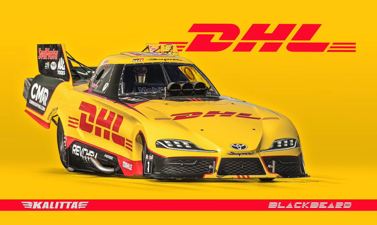 BLACKBEARDltd's tweet image. Design realized for @DHLUS @JRTodd373 and @TeamKalitta #teamtoyota #speedofyellow #grsupra