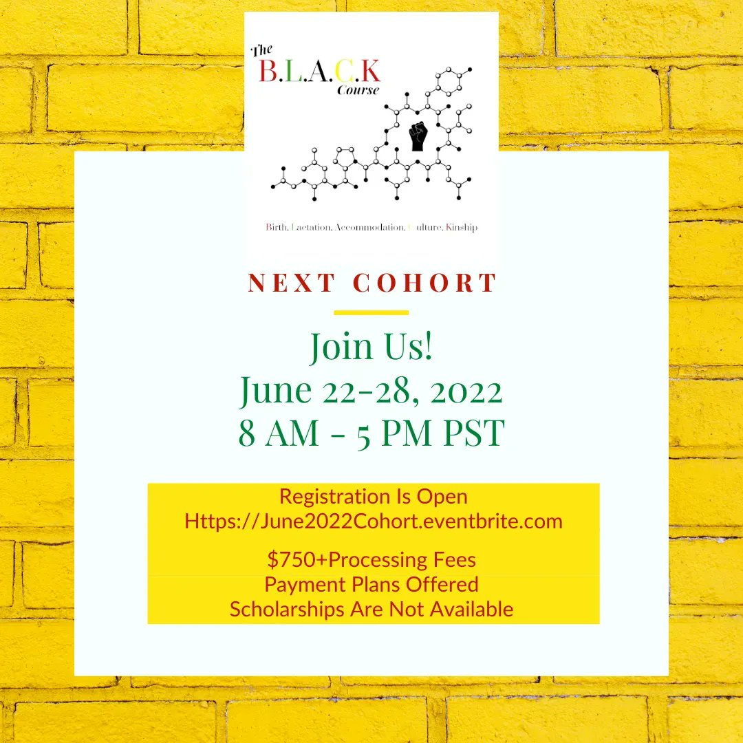 TheBLACKCourse's tweet photo. Registration is open! Get your lactation specific educational hours that qualify towards IBCLE requirements. Payment plans are available. Go to https://t.co/CnNaN5mhHh for details. Register for our June cohort at https://t.co/I7Uy5wi9AH.
#TheBLACKCourse #therevolutionwillbelatch https://t.co/95PH9l729c
