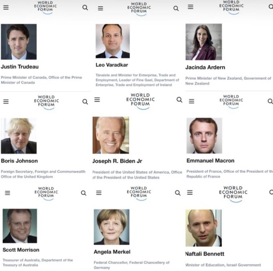 Freedom2022CAD's tweet photo. The build back better squad. All singing the same tune. One thing they have all in common is there graduates of Papa Klaus Schwab's school of YGL. #rejectreset https://t.co/IYIEg32lAS
