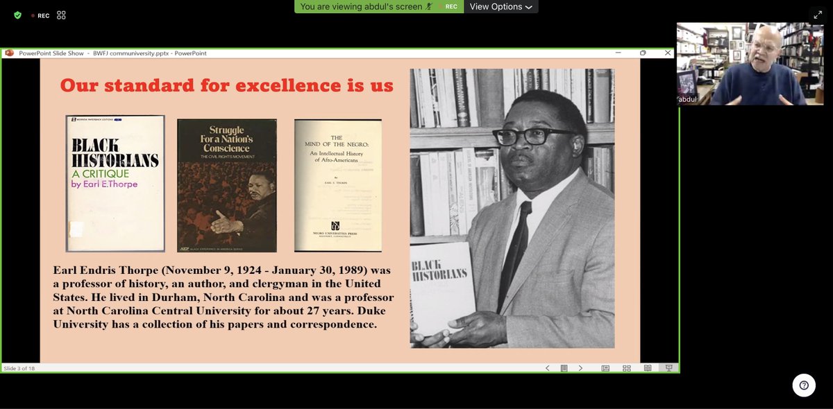 Dr. Abdul Alkalimat in conversation with @ddhewty about his new book, The History of Black Studies. 

Dr. Alkalimat is currently describing the history of Black Studies at HBCUs. Below, including <a href="/NCCUHist_MA/">NCCU History Graduate Program</a>.