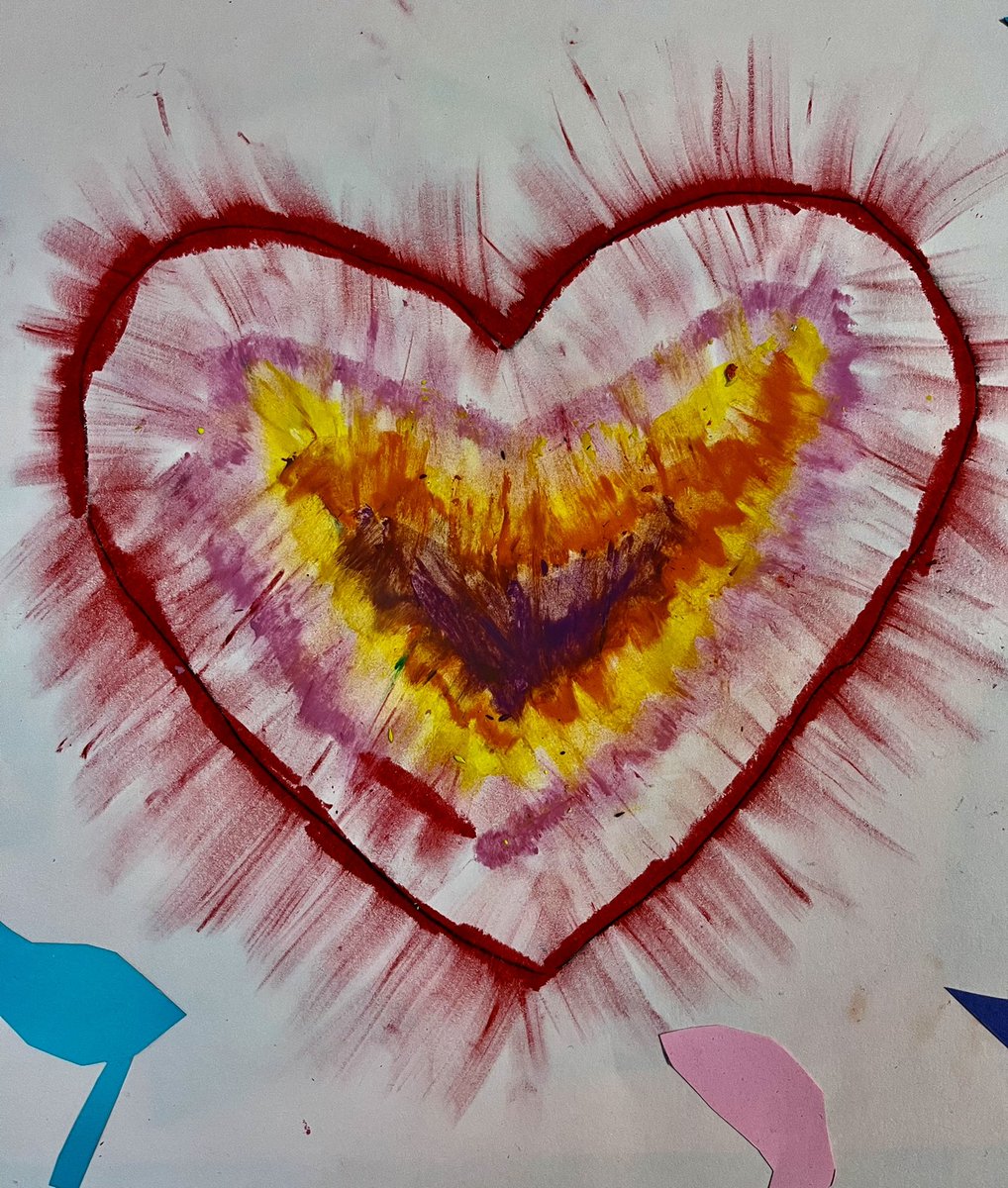 MissWhitsonArt's tweet image. Kindergarten artists celebrate Valentine’s Day by blending oil pastels and creating a collage background @WalledLkSchools @DublinWL #wleced