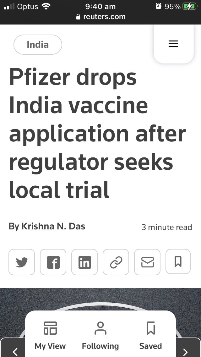 Takin_Thepis_s's tweet photo. 🚨 It’s not by chance that Pfizer opted out of the lucrative Indian market with over 1 billion people, when the Indian government asked for transparency and testing before giving approval, citing safety concerns. Why didn’t our government demand stricter testing &amp; safety for you? https://t.co/qhhscKKdyA