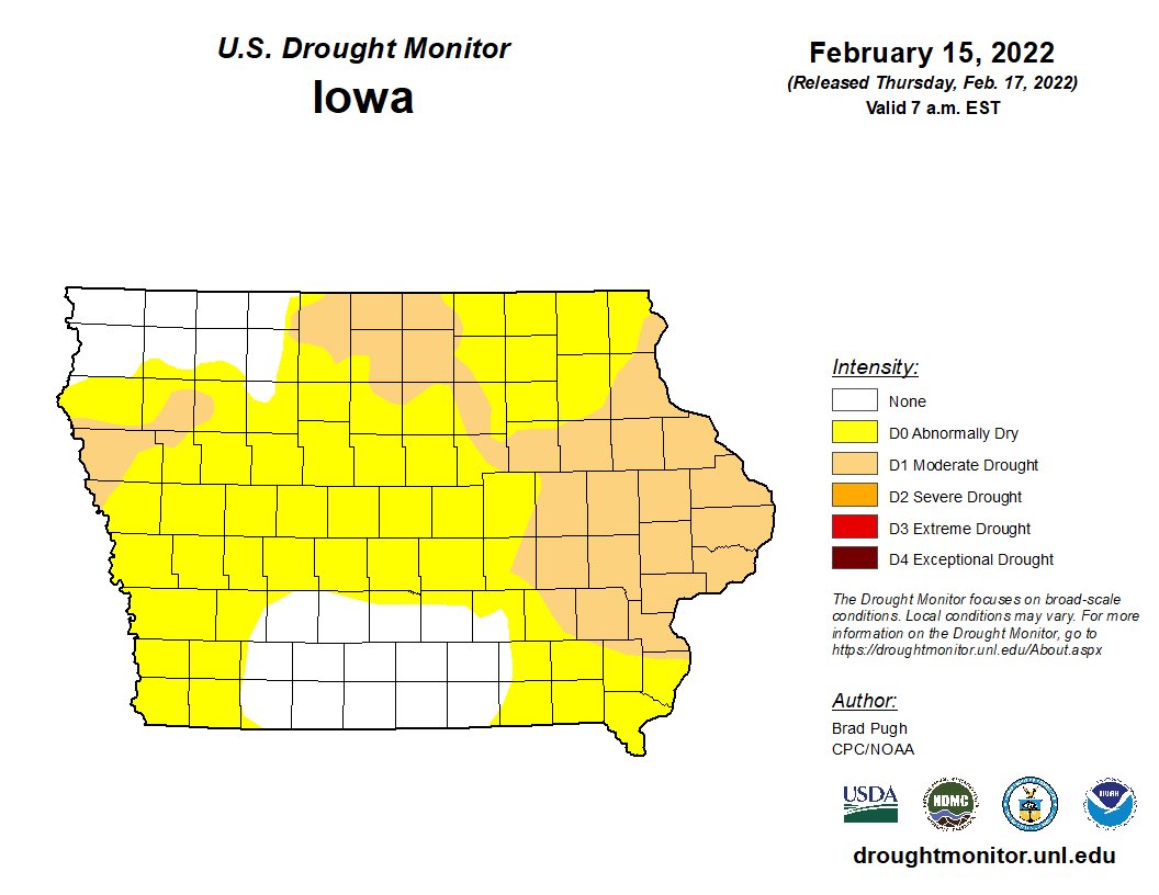 A lot of Iowa is abnormally dry with some in the moderately dry category. A lot can change with spring rains but starting to look a bit like last summer …dry.