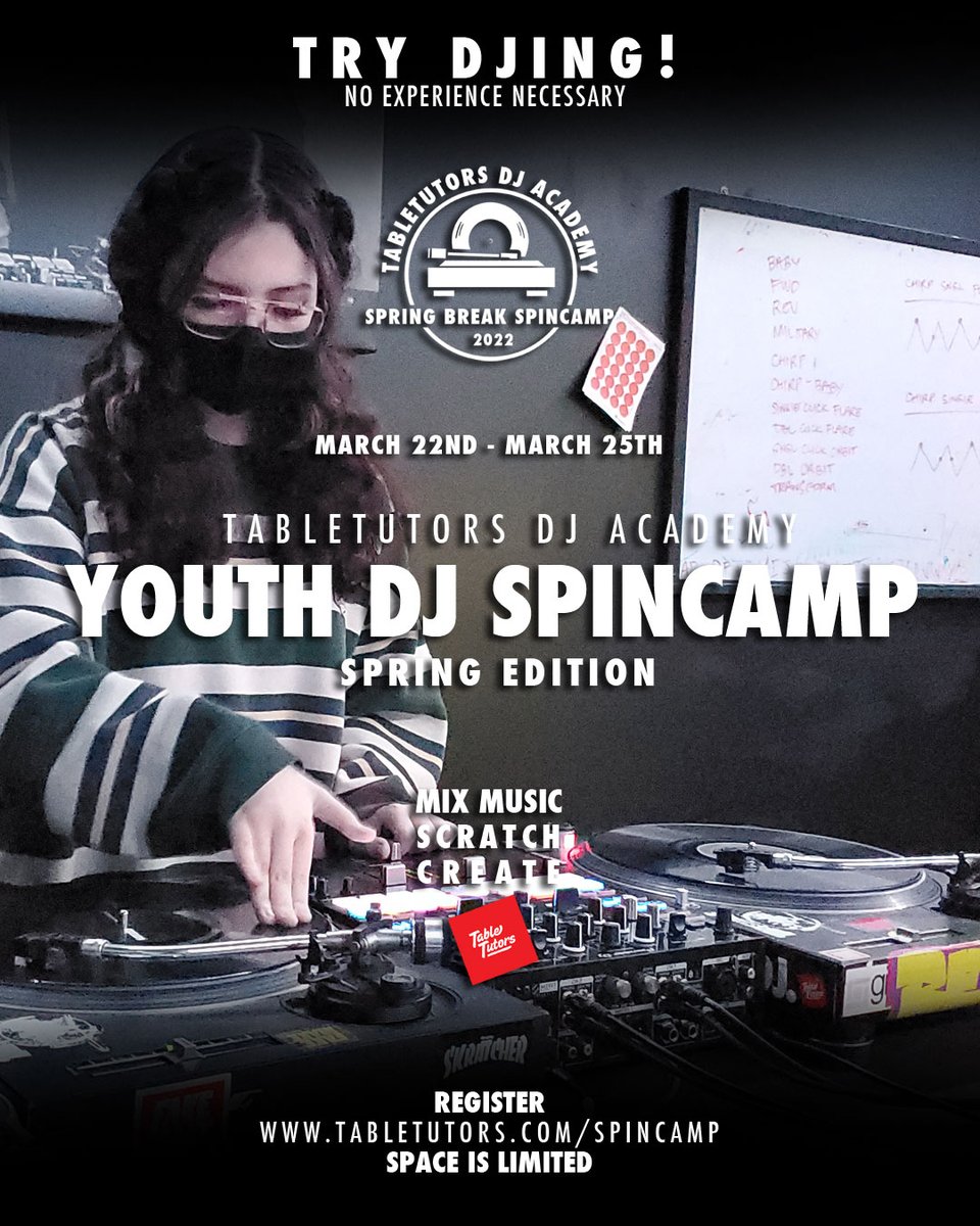 It’s Official!

Our Youth Spin Camp is On! 

A awesome place for youths to develop a creativity on a different level!

A fun and Safe Environment!

Register here => bit.ly/TTYouthSpinCam…

#youth #springbreak #learnsomethingnew #dj #music #create #creativity #yvr #vancity #bc