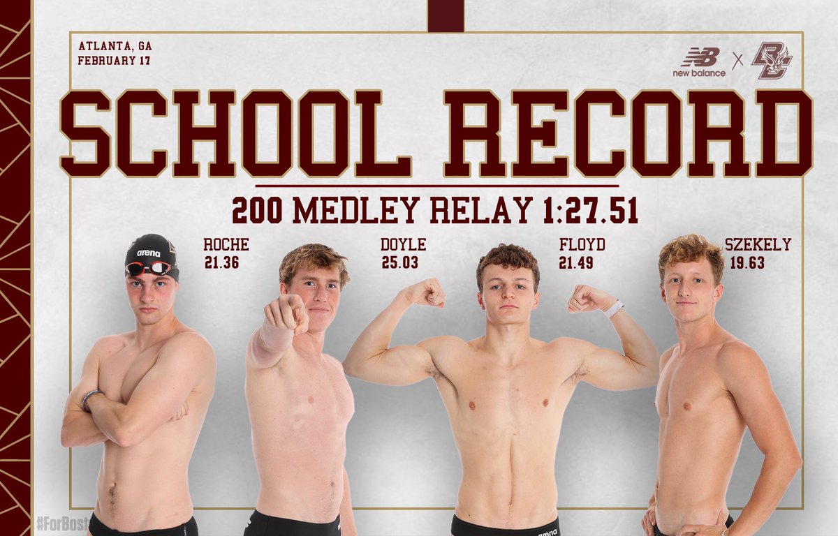 School record! Our 200 medley team of Roche, Doyle, Floyd, &amp; Szekely shaved almost a second off the former record, set in November. Roche’s lead off 50 backstroke is also a program record. Congrats, boys 🦅