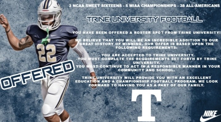 InmanAustin_'s tweet photo. Blessed to receive and offer from Trine University!!🌩💙 @TrineThunderFB @CoachTMJames  @CoachAbbs @coachfedd @coachrogersdut1 @msb4302003 @coachameza @dreamchasin21 @CoachWesley22 https://t.co/RoWdu4UCUb
