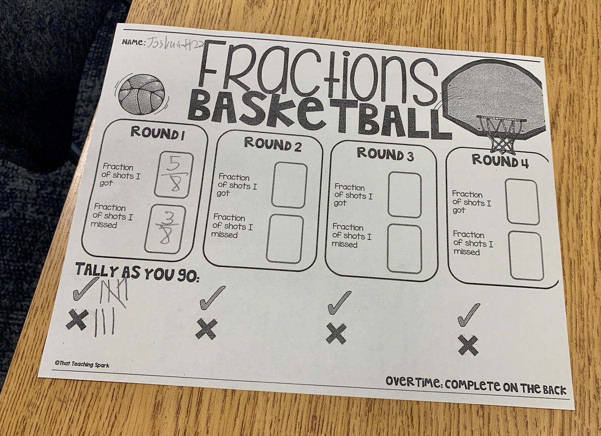 MrsSnipes105's tweet photo. What better way to practice comparing fractions than with some Fraction Basketball? 🏀 These kids put their fraction skills to the test and compared their results for the different rounds. So proud of them!! @BlueAshElem #thirdgrademathfun #comparingfractions https://t.co/UKMqsQjX8J