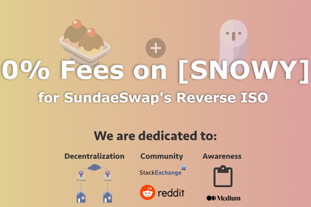 SnowingADA's tweet photo. [SNOWY] dropped our Fees to 0% and doubled our pledge for @SundaeSwap's Reverse ISO #RISO #ADA #Cardano #Decentralization https://t.co/usOMst9Eah