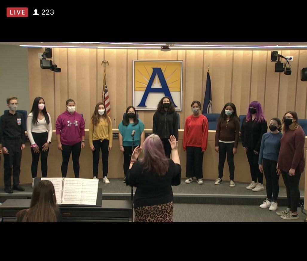 Gunston chorus singing the Black National Anthem, “Lift Every Voice and Sing” at the ⁦<a href="/APSVaSchoolBd/">APS School Board</a>⁩ meeting! ⁦<a href="/APSGunston/">APSGunston</a>⁩ ⁦<a href="/APSArts/">APS Arts Education</a>⁩