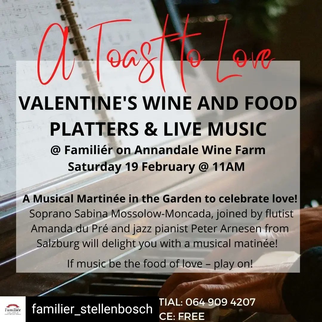 Bookings: 064 909 4207
Come and join us tomorrow on #annandalewines and celebrate love and all things good.
