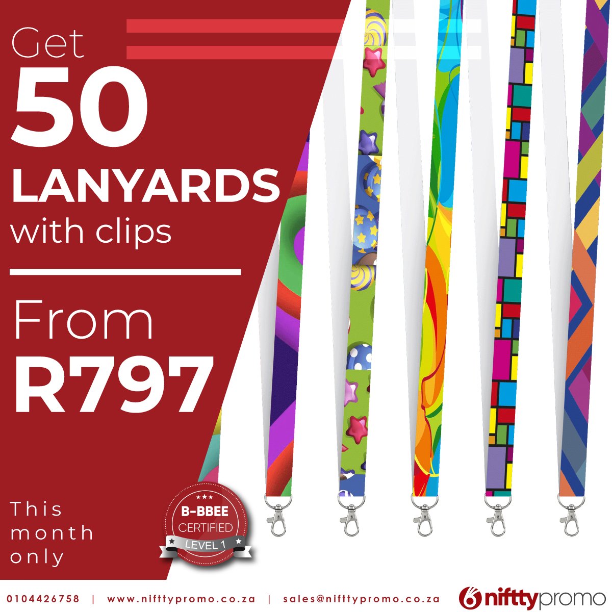 nifttyprint's tweet photo. Lanyards are affordable and when they are purchased in bulk they can save your company money.  They communicate a professional and organized appearance, which is important for any company. Order yours today! Email us at sales@nifttypromo.co.za https://t.co/zdC5CsSxmc