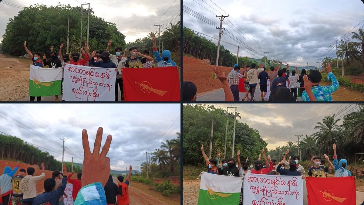 harleythel's tweet photo. The Basic Education General Strike Committee &amp; residents of Myaing township united to express solidarity against terrorists regime today.   #2022Feb18Coup #GlobalArmsEmbargo #WhatsHappeningInMyanmar https://t.co/xLxf33uXZ1