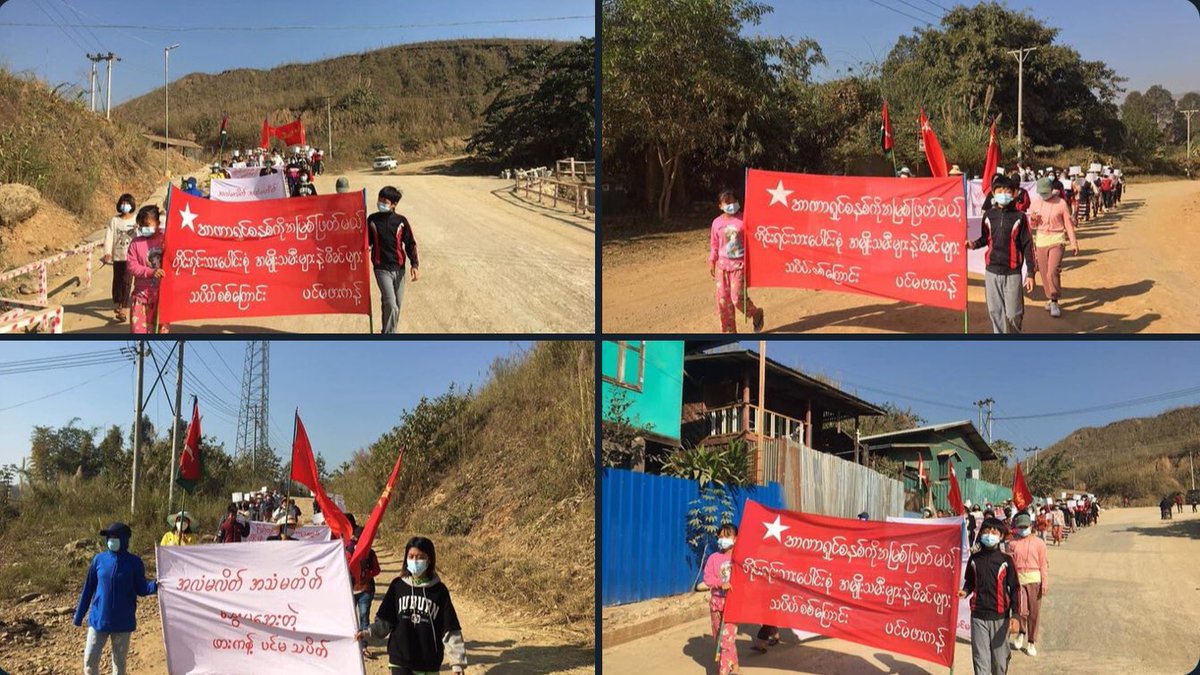harleythel's tweet photo. Multi-ethnic groups from Phakant rallied and took a stride with their great momentum to voice out their strong opposition towards military dictatorship.   #2022Feb18Coup #GlobalArmsEmbargo #WhatsHappeningInMyanmar https://t.co/drwA23nm0s