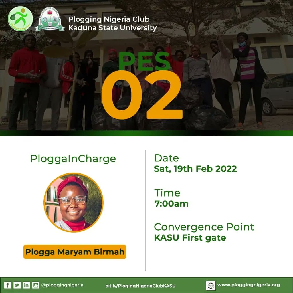 ploggingnigeria's tweet photo. #PloggingEpisodes this Saturday...
ABU
FUOYE
KASU
FUTO
#PloggingNigeriaClub
#WeKeepFitToKeepClean
#FitPeopleInCleanCommunities https://t.co/Cig8zUgUJQ