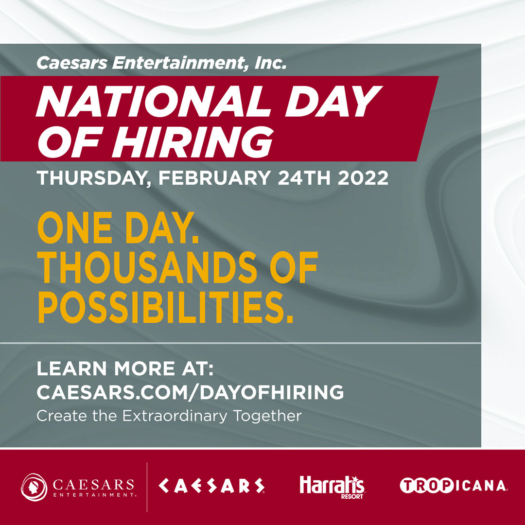 With <a href="/CaesarsEnt/">Caesars Entertainment</a> the possibilities are endless. Learn more about how we are participating in #NationalDayofHiring at #HarrahsAC: caesars.com/dayofhiring