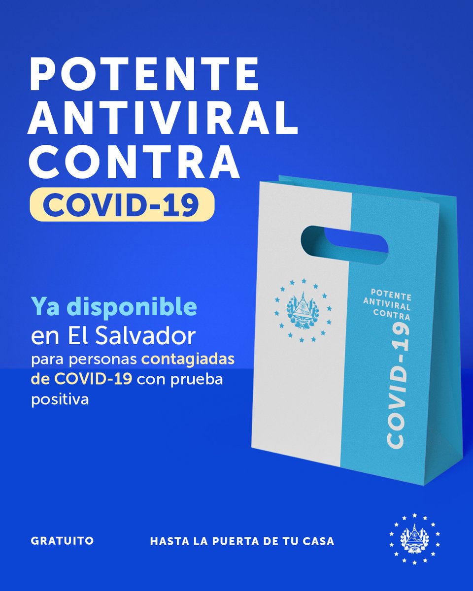 Gobierno_SV's tweet photo. Todos los salvadoreños con prueba positiva confirmada de #COVID19 recibirán el nuevo kit de medicamentos, que incluye Molnupiravir, un potente antiviral que reduce el riesgo de hospitalización y muerte. https://t.co/d0xTgdm2XL