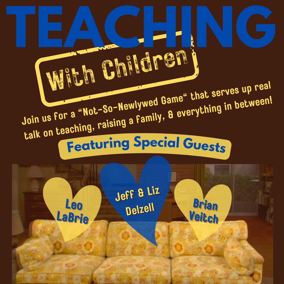 GroundEDLGuild's tweet photo. We’re digging into the unique chaos of marriage &amp; parenting with a fellow educator! Who better to playfully but honestly discuss it than 3 couples making it work on the regs?  
It’s a Delzell/ LaBrie/Veitch couple showdown! Check out this hilarious ep. wherever you stream. https://t.co/xymQdnsm9l