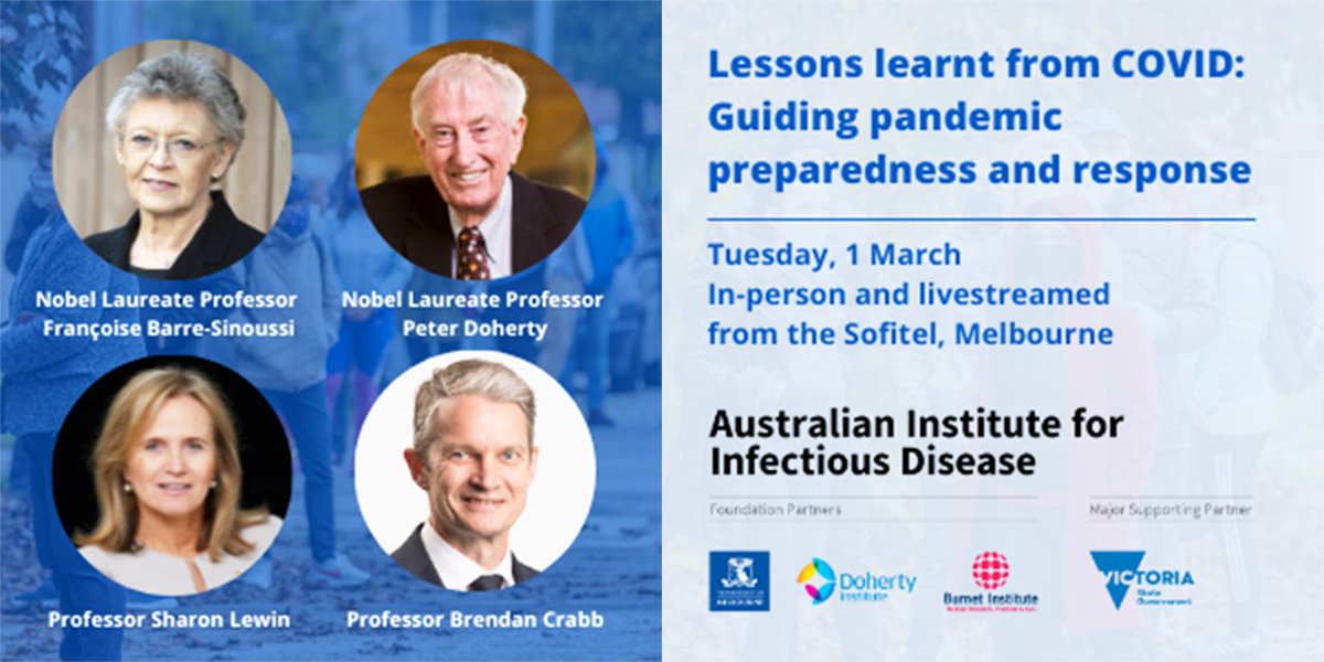 BurnetInstitute's tweet image. Register soon for this symposium with Nobel Laureates Prof Françoise Barre-Sinoussi &amp;amp; Peter Doherty AC, and Profs Sharon Lewin AO &amp;amp; Brendan Crabb AC
bit.ly/3Bk68KG

From #AIID foundation partners @TheDohertyInst @UniMelb @BurnetInstitute, with @afran_org &amp;amp; @VicGovAu