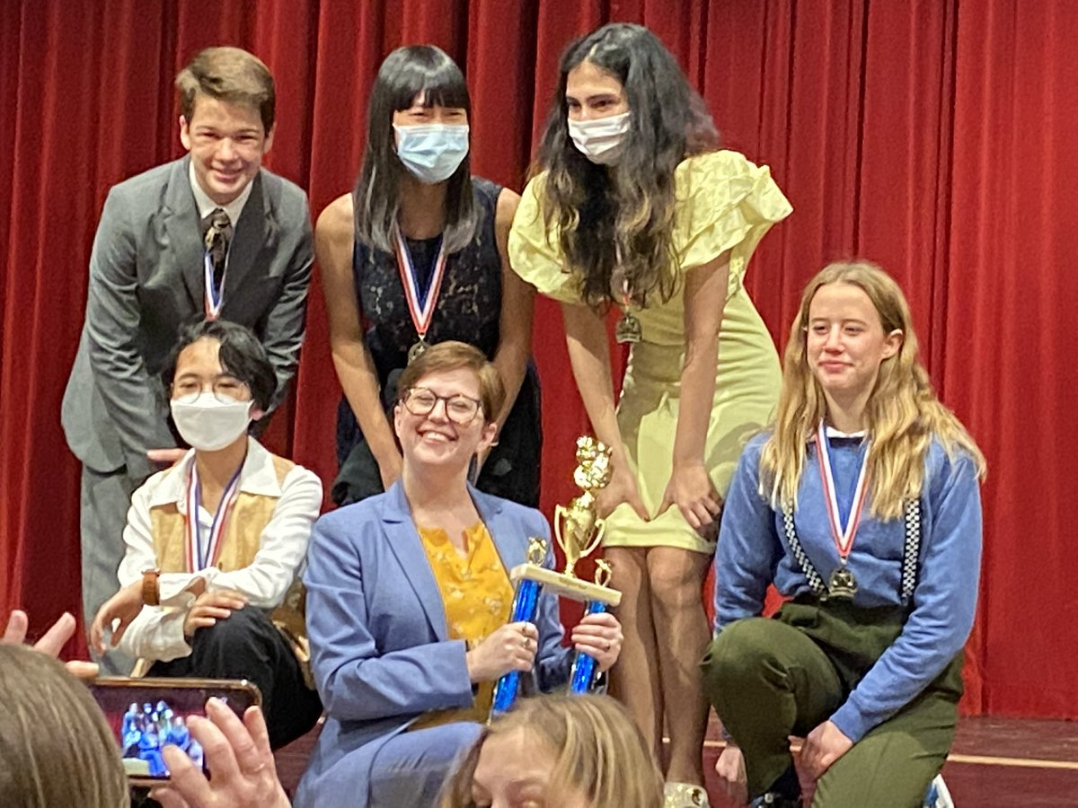 CTMSTheatre's tweet photo. My Life is Better With You by @actualmontaigne was our theme for our production of Puffs and competition went great! 5 acting/tech awards and a superior rating! @griffinmcelroy @travismcelroy @JustinMcElroy @CTMSWolfWay @PuffsPlay https://t.co/fe3iwXSgbO