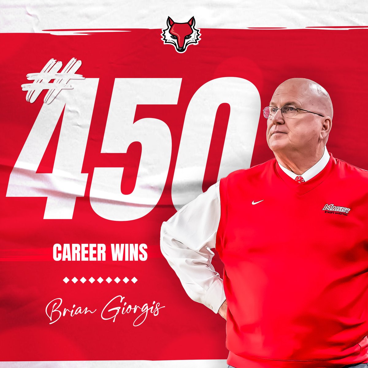 Congrats to the 🐐!!

450 wins in high school and now 450 wins in college. It’s been a legendary career for ⁦<a href="/MaristWBB/">Marist Women’s Basketball</a>⁩’s head coach Brian Giorgis.

#GoRedFoxes #MAACHoops