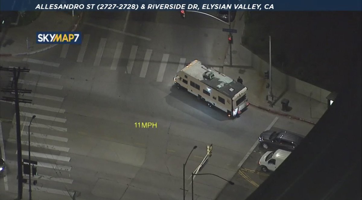An RV Meth Den being chased by police tonight. I wonder how fast they will be back on street after their arrest? #RecallGascon
