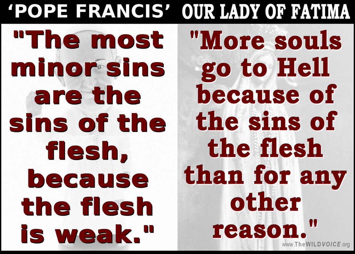 Sins of the FLESH 'most minor' ???
 -FALSE PROPHET #PopeFrancis 

CHRONOLOGY OF FRANCIS QUOTES
thewildvoice.org/pope-francis-c…

#Catholic #CatholicTwitter