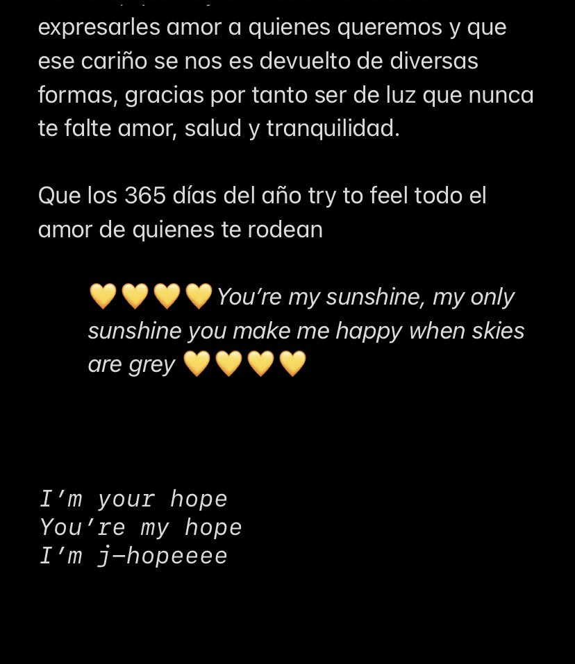 karlimnava's tweet photo. Feliz día solecito, te amo mucho sigue iluminando tu camino, te deseo una feliz vida hoy, mañana y siempre 💛💛💛💛
#방탄소년단제이홉 #hobiday #jhopeBday #happybirthdayjhope #uarmyhope https://t.co/ImMopG3tNz