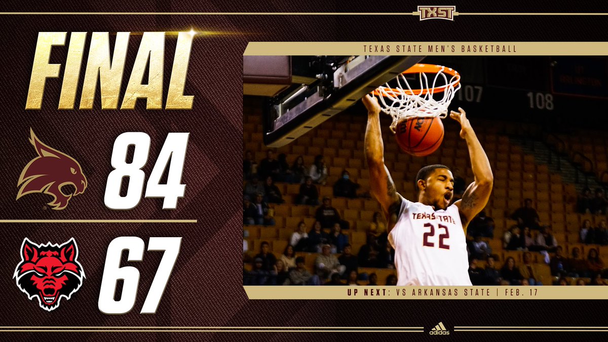 TXStateMBB's tweet photo. A dominating game for our 6th consecutive victory!

#EatEmUp #SunBeltMBB #BobcatsWin https://t.co/VzDGyQWxnE