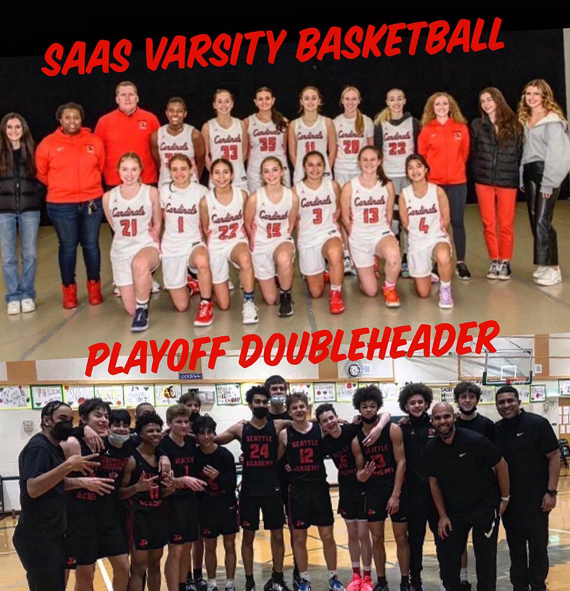 Both Varsity Basketball teams have playoff games vs. Kings tomorrow night (Friday) and we need our Cardinals to show up and get loud!! Girl’s game is at SAAS at 5:30pm and the boy’s game is at King’s at 8:00pm. #gocardinals @saboysbasketball <a href="/saasgirlshoops/">SAAS Girls Basketball</a> 🏀❤️  <a href="/SAASCardinals/">SAAS Athletics</a>