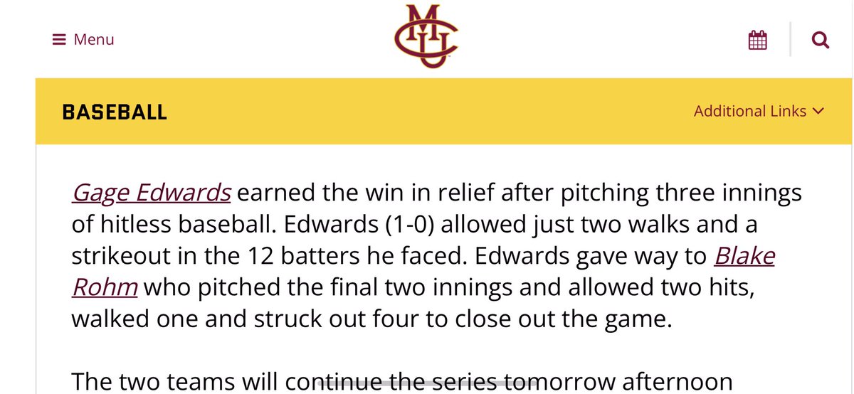 theRealLAVON's tweet photo. Congrats to @CMUMavsBaseball . Nice 15-5 win. Gage had another strong outing …3 hit less, scoreless innings and the victory. https://t.co/8E5wAf1WTt