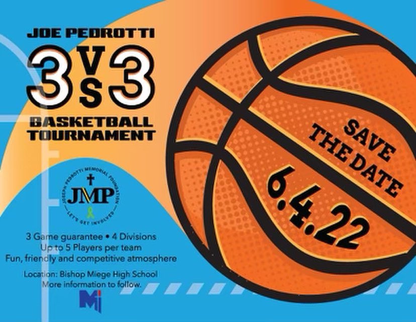 The JMP Foundation is very excited to announce the first annual Joe Pedrotti 3-on-3 Basketball Tournament! 

The tournament is set for June 4th in the Bishop Miege High school Gym. Start getting your A-team together, sign ups will begin soon!