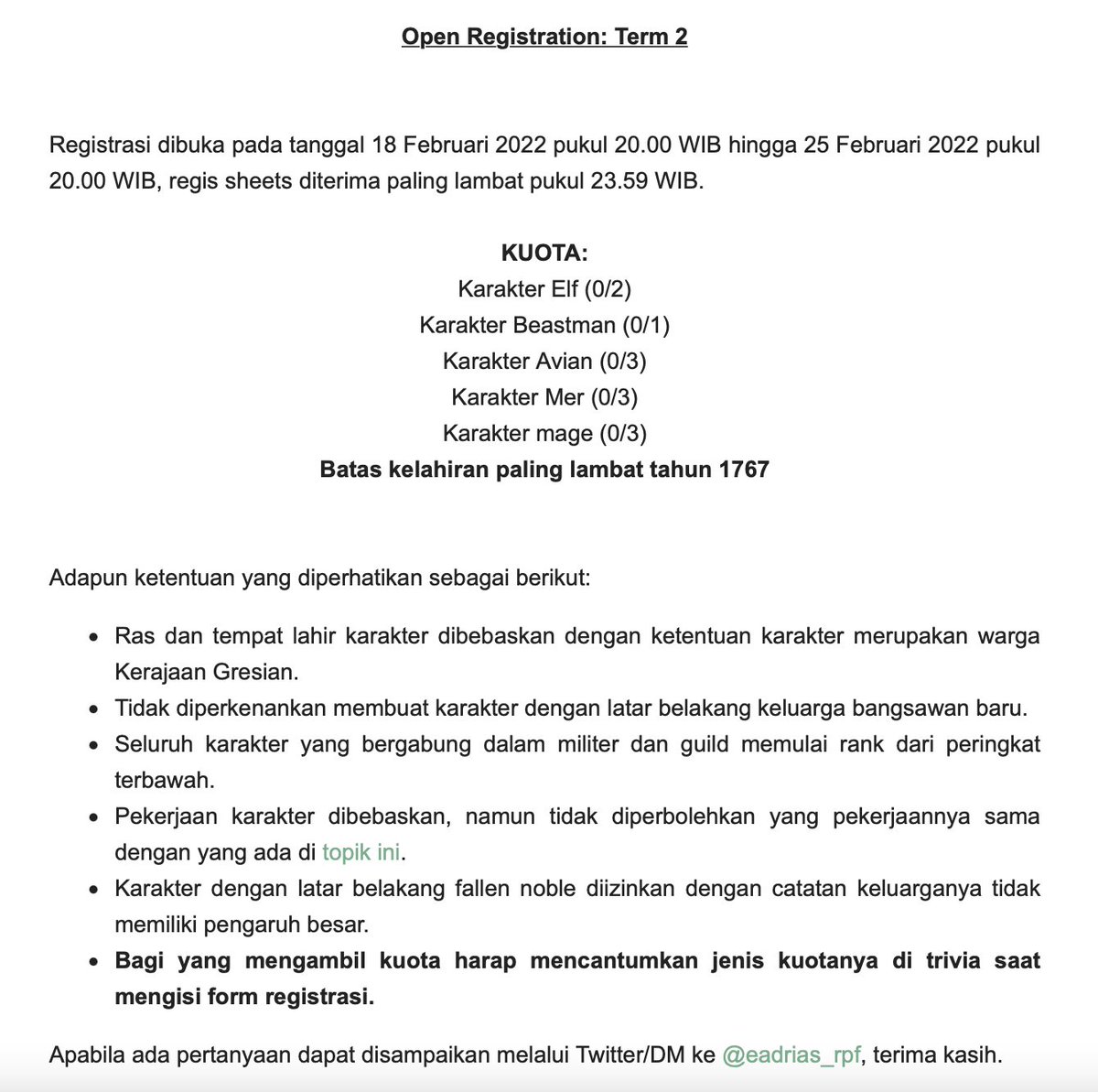 eadrias_rpf's tweet photo. Hari ini kita opreg! Yippieeee!! Registrasi dimulai pukul 20.00 WIB dengan kuota sebagai berikut: https://t.co/ujMj1Yv3fP https://t.co/ucnbfoYgro