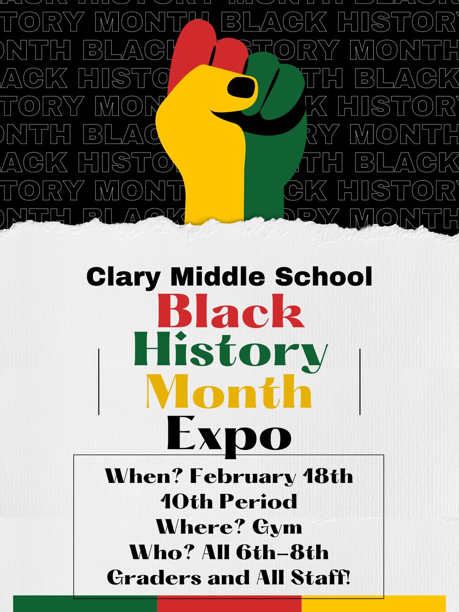 TOMORROW...Clary Middle School with host the 1st annual Black History Month Expo! Ms. Flournory, Ms. McCray, the entire Clary team, and myself are so excited for this opportunity! <a href="/ClaryCougarSCSD/">Clary Middle School</a> <a href="/SyracuseSchools/">Syracuse City School</a> <a href="/jaliceasyr/">Jaime Alicea</a>
